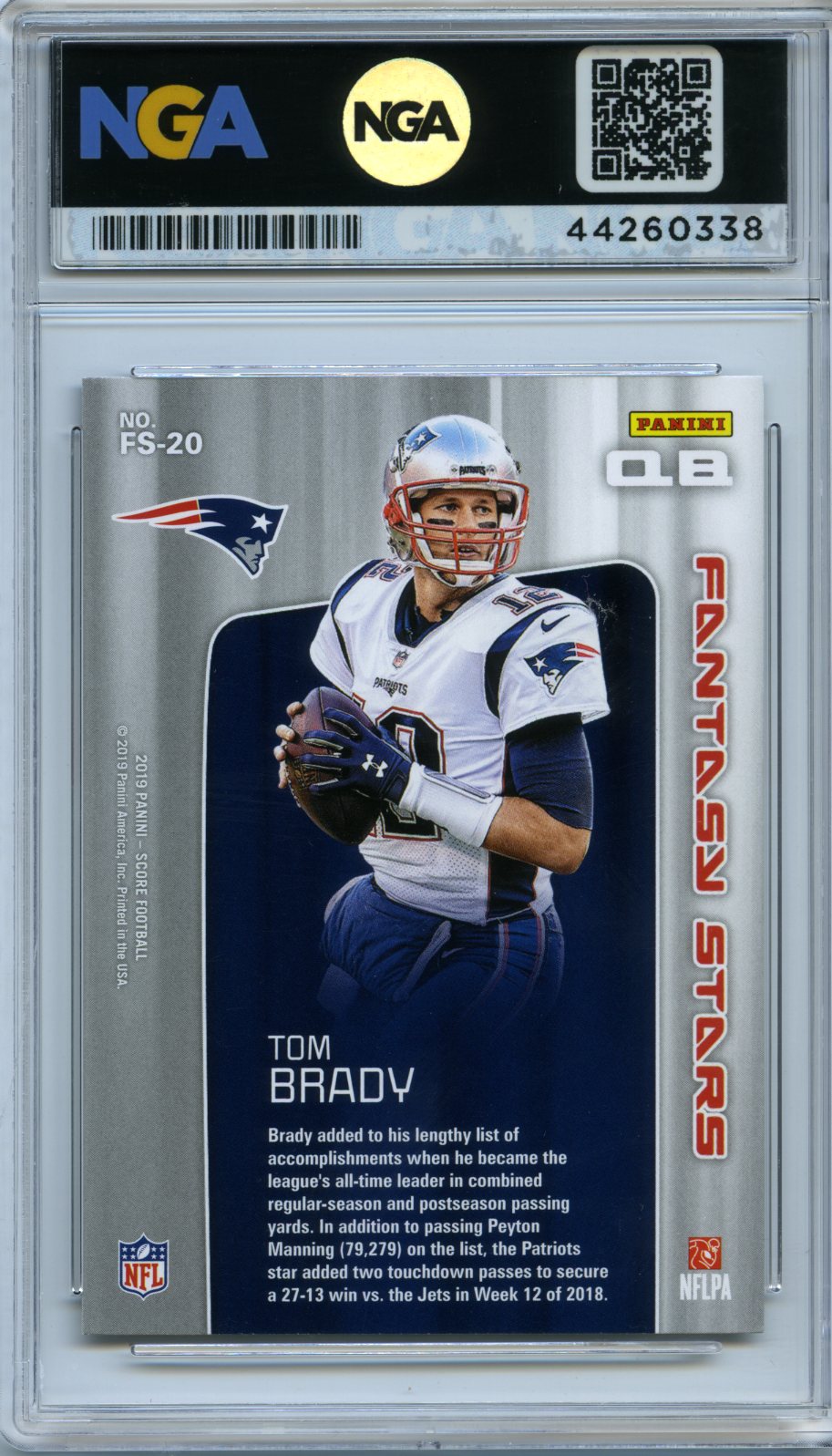 2019 Score #FS-20 Tom Brady Fantasy Stars NGA 10