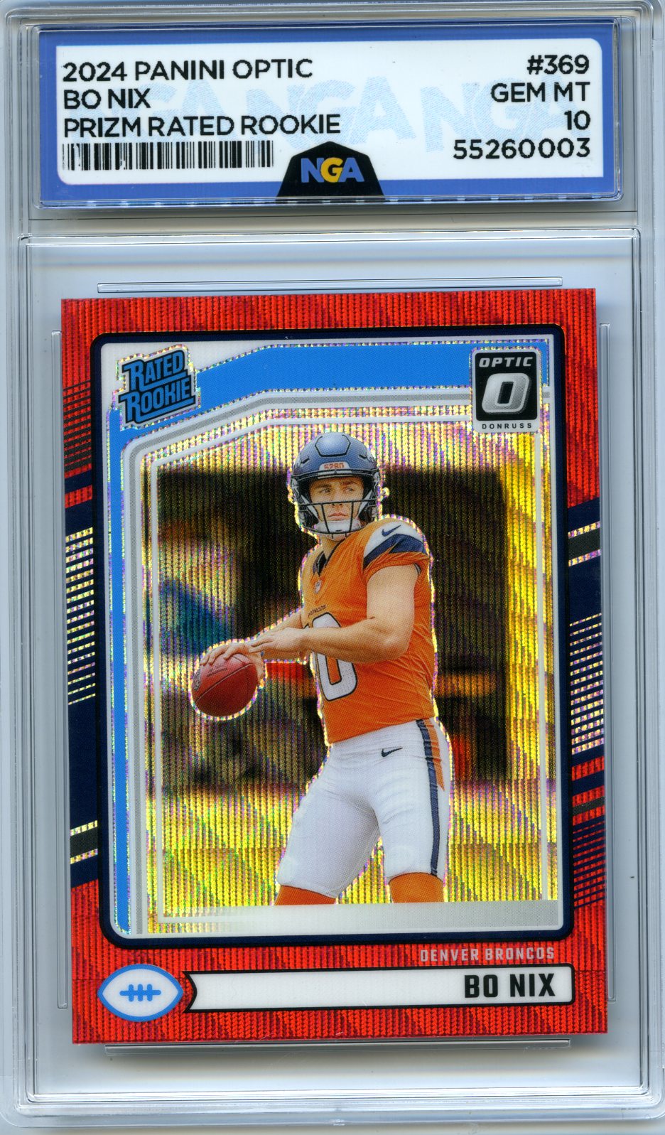 2024 Donruss #369 Bo Nix Optic Rated Rookies Preview Red and Green NGA 10
