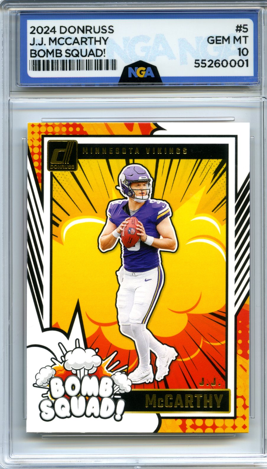 2024 Donruss #5 J.J. McCarthy Bomb Squad NGA 10