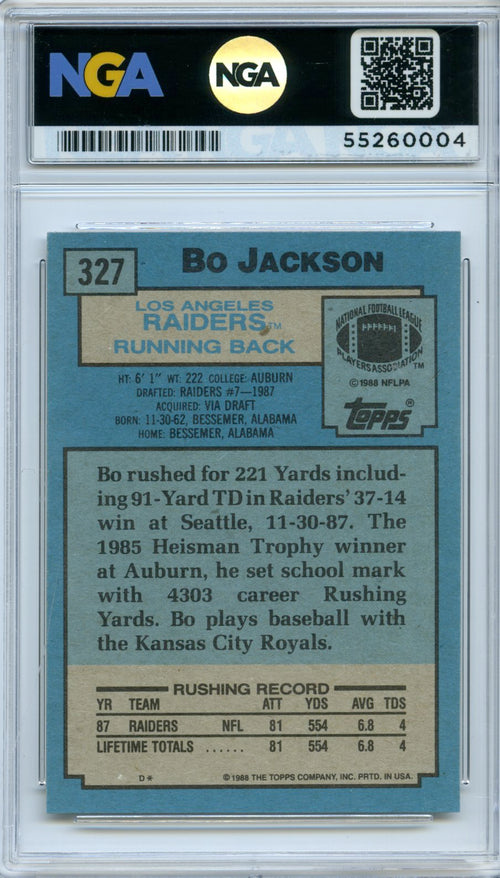 1988 Topps #327 Bo Jackson NGA 10