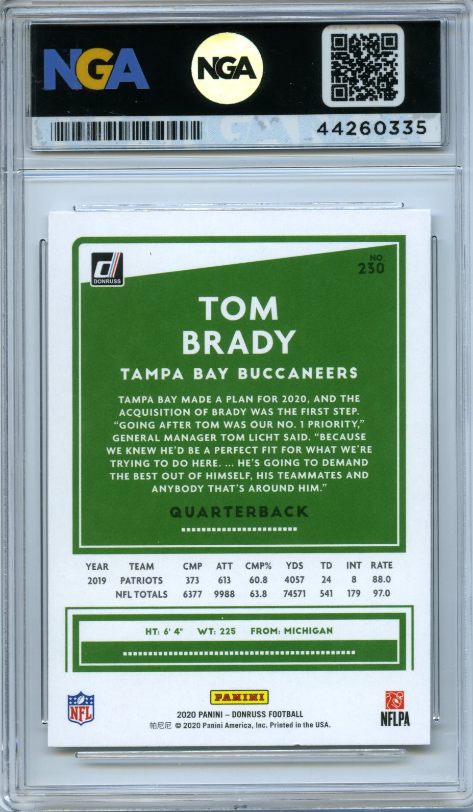 2020 Donruss #230 Tom Brady NGA 10
