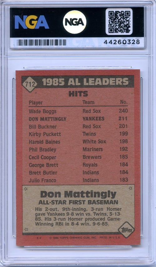 1986 Topps #712 Don Mattingly NGA 9
