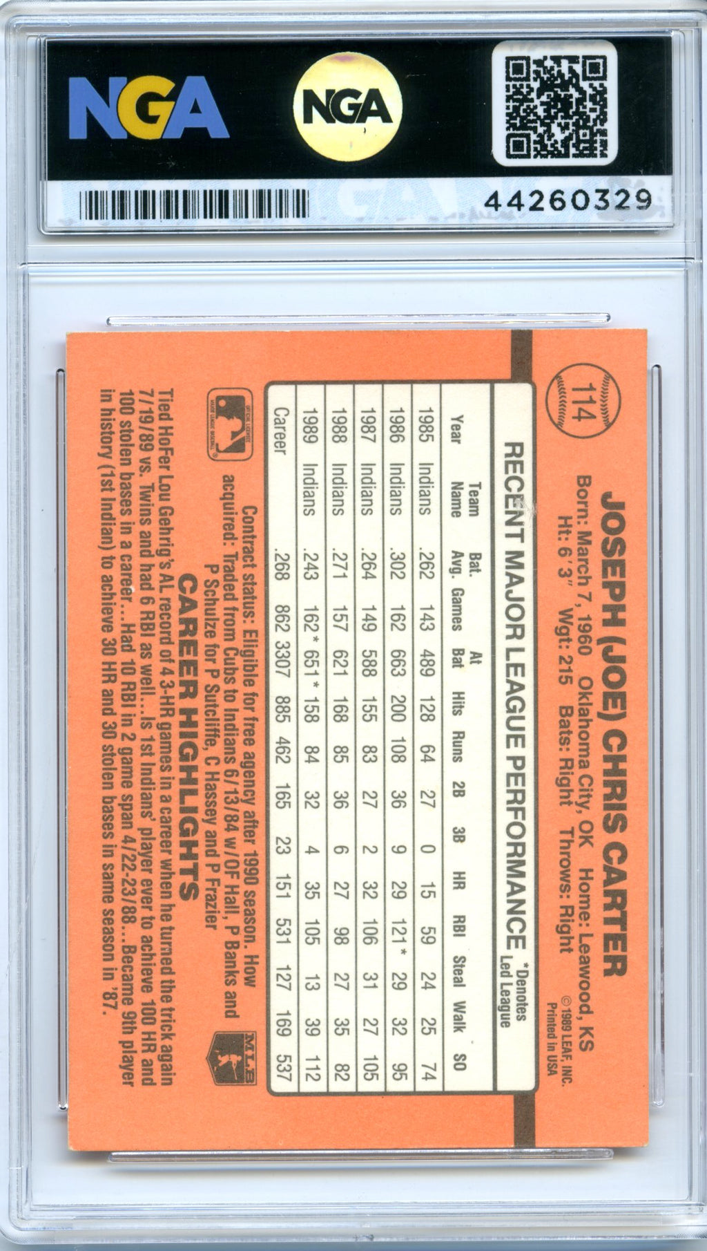 1990 Donruss #114c Joe Carter NGA 8