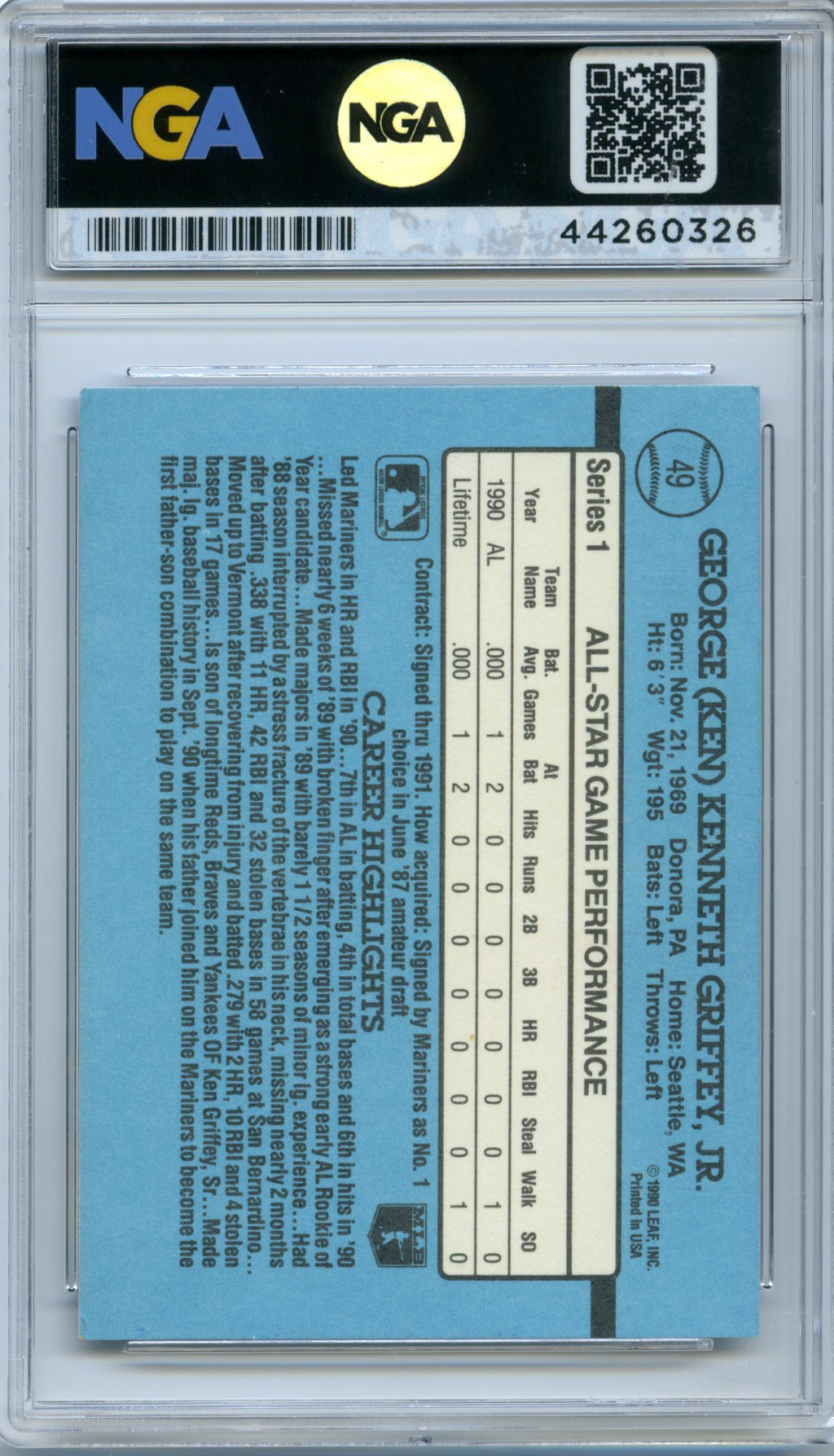 1991 Donruss #49 Ken Griffey Jr. NGA 8