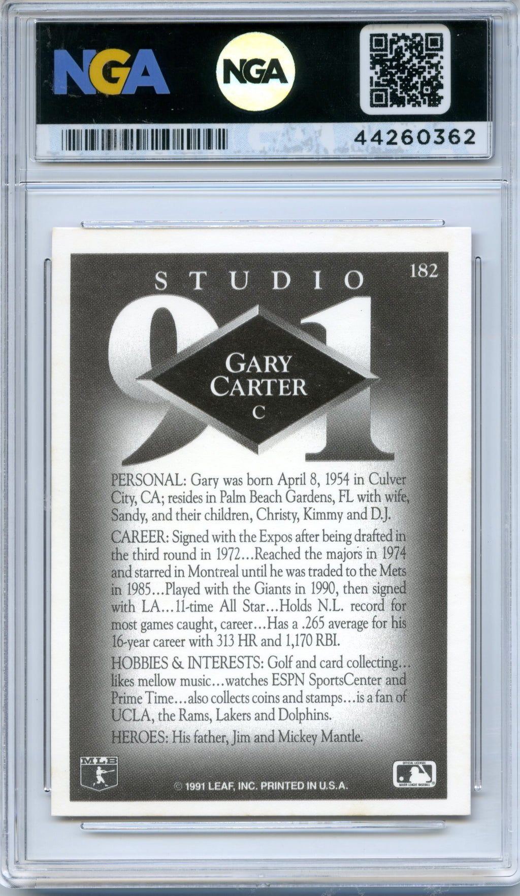 1991 Studio #182 Gary Carter NGA 9.5