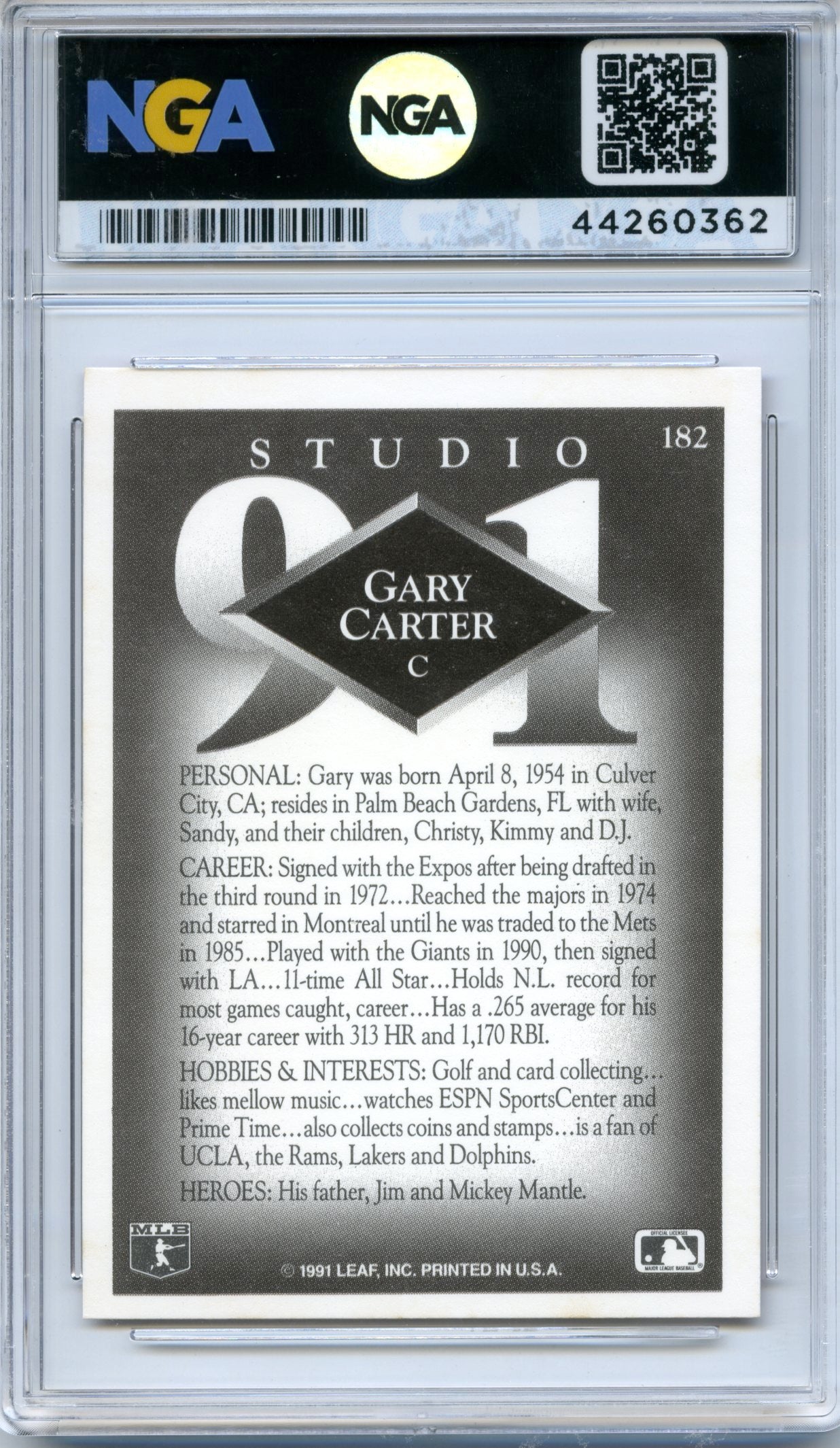 1991 Studio #182 Gary Carter NGA 9.5