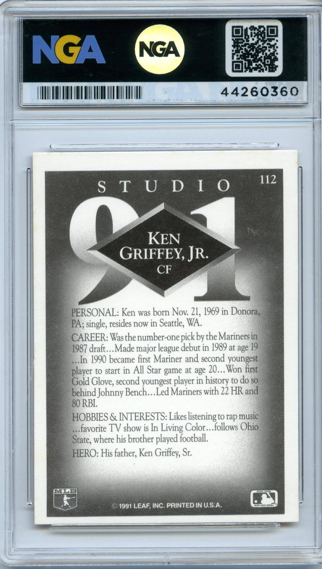 1991 Studio #112 Ken Griffey, Jr. NGA 9