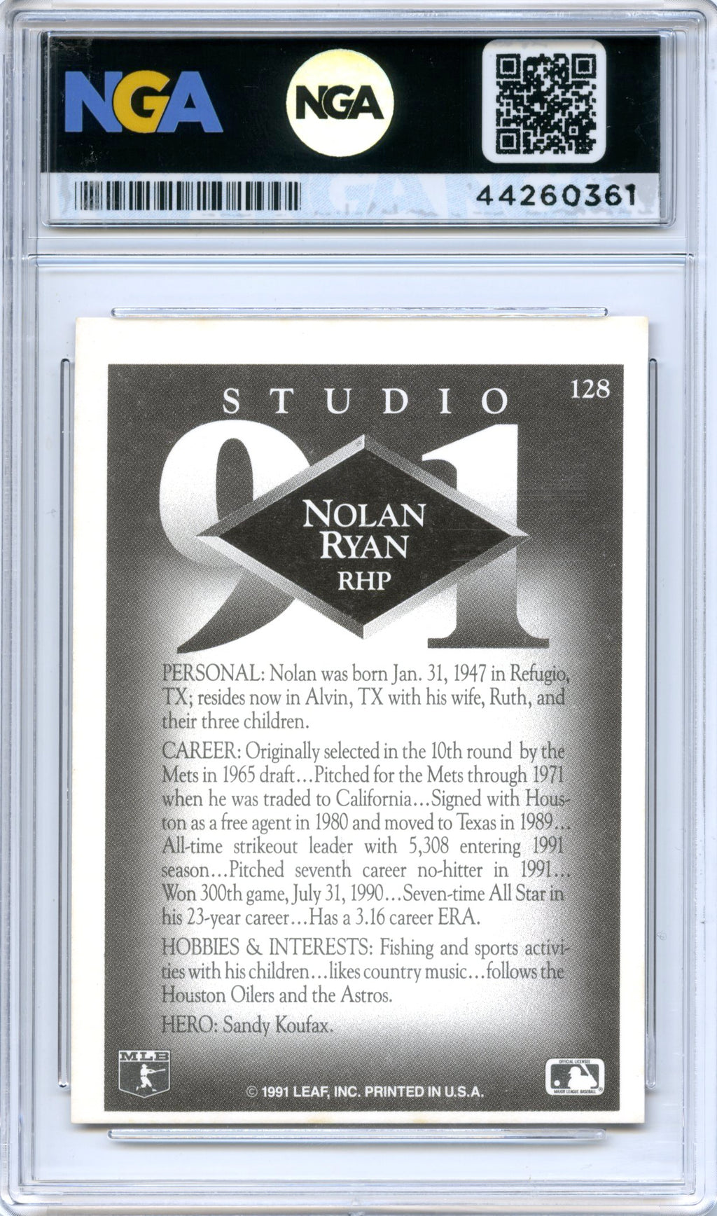 1991 Studio #128 Nolan Ryan NGA 8.5