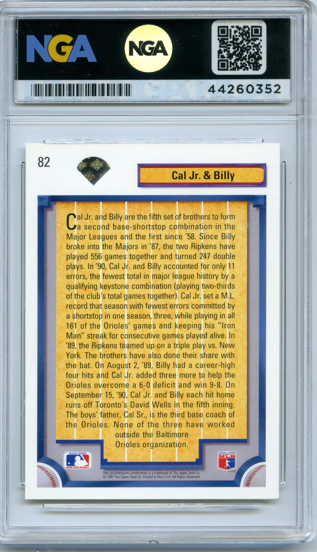 1992 Upper Deck #82 Cal Jr. &amp; Billy NGA 10