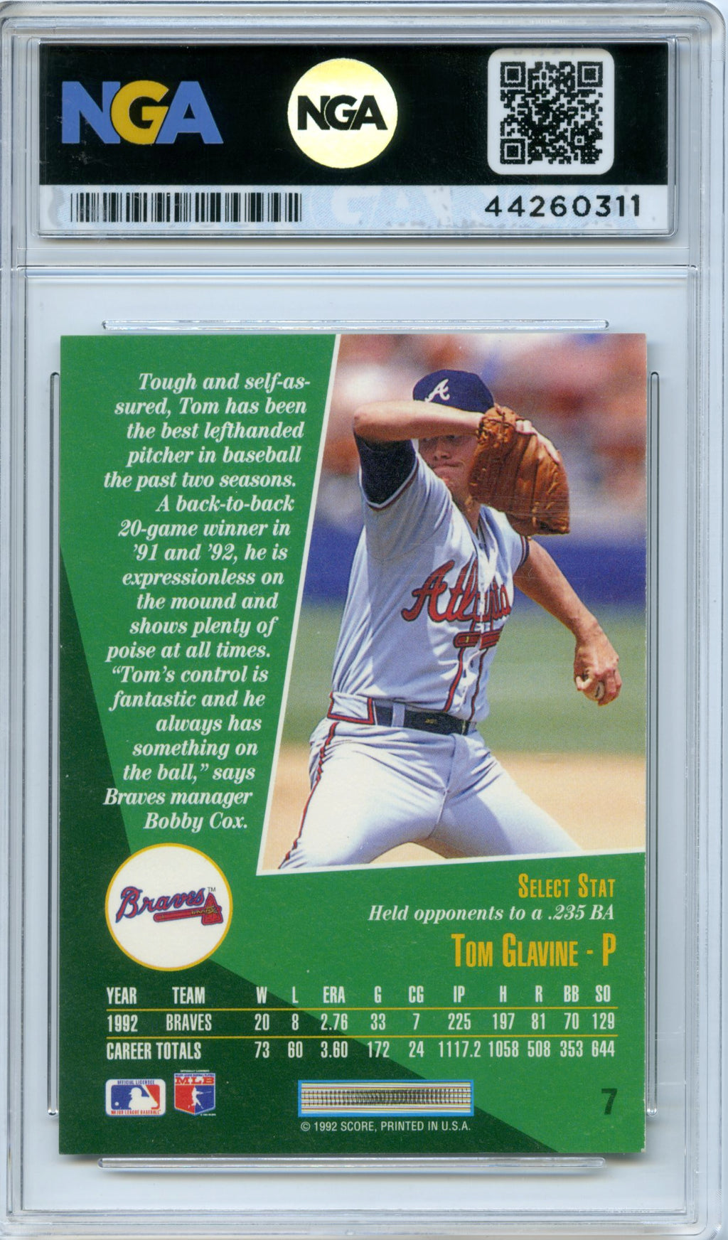 1993 Select #7 Tom Glavine NGA 9.5