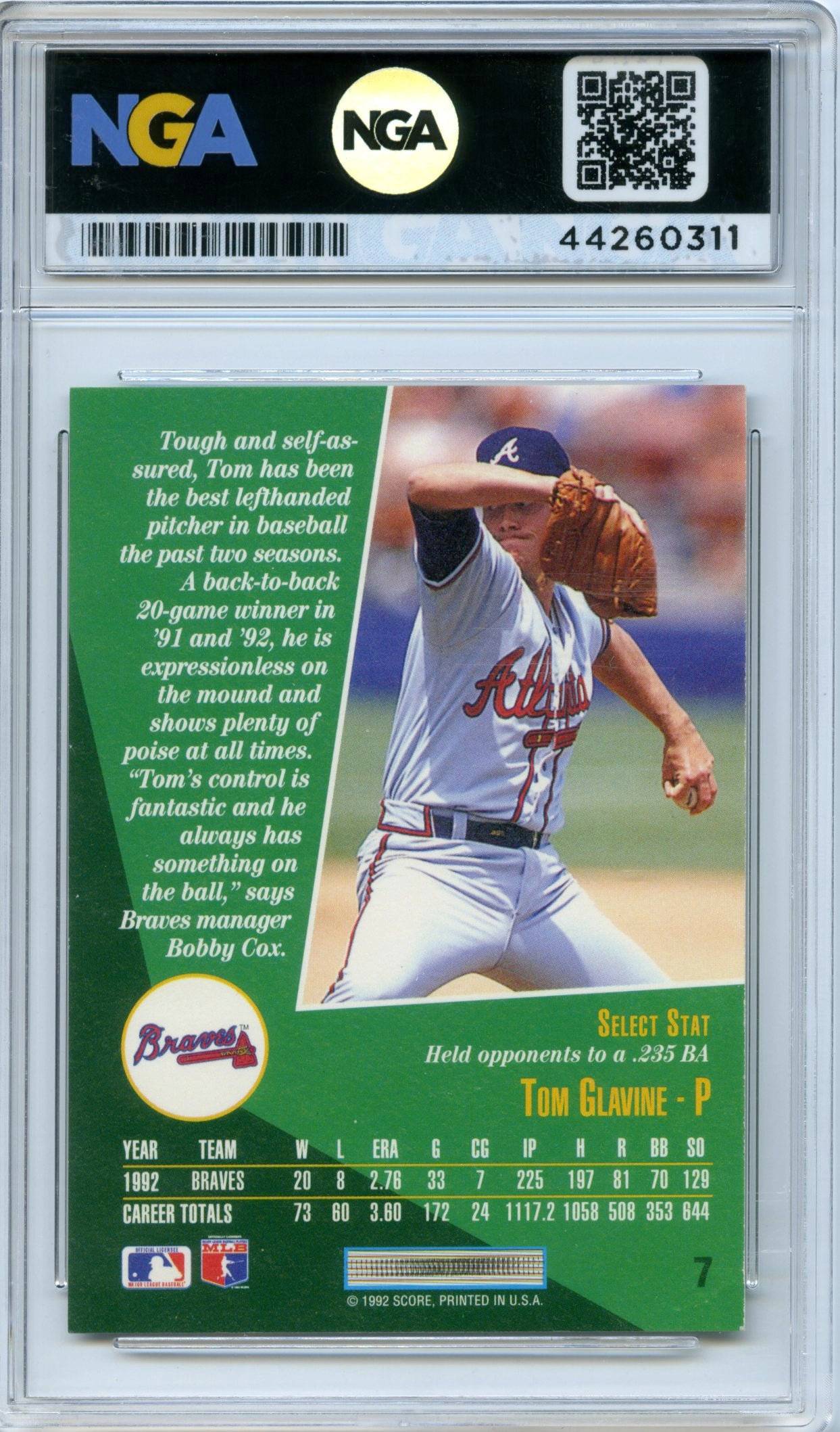 1993 Select #7 Tom Glavine NGA 9.5