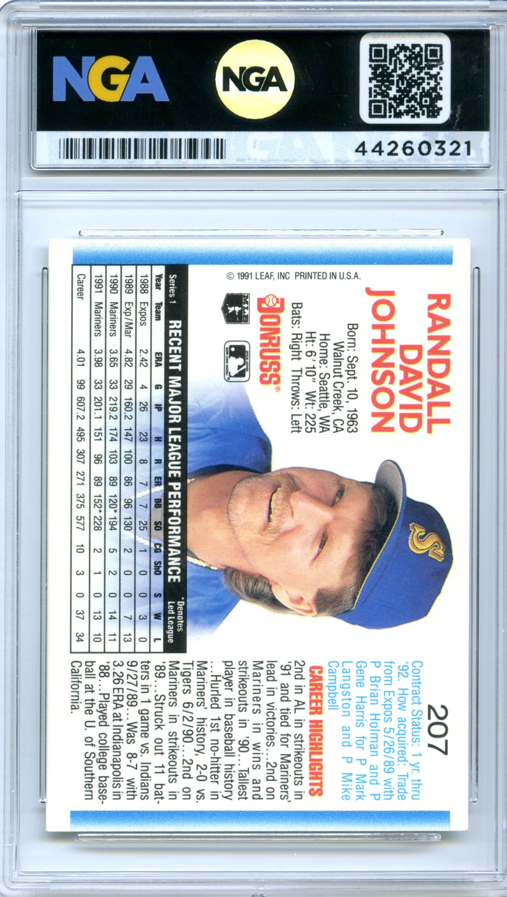 1992 Donruss #207 Randy Johnson NGA 9.5