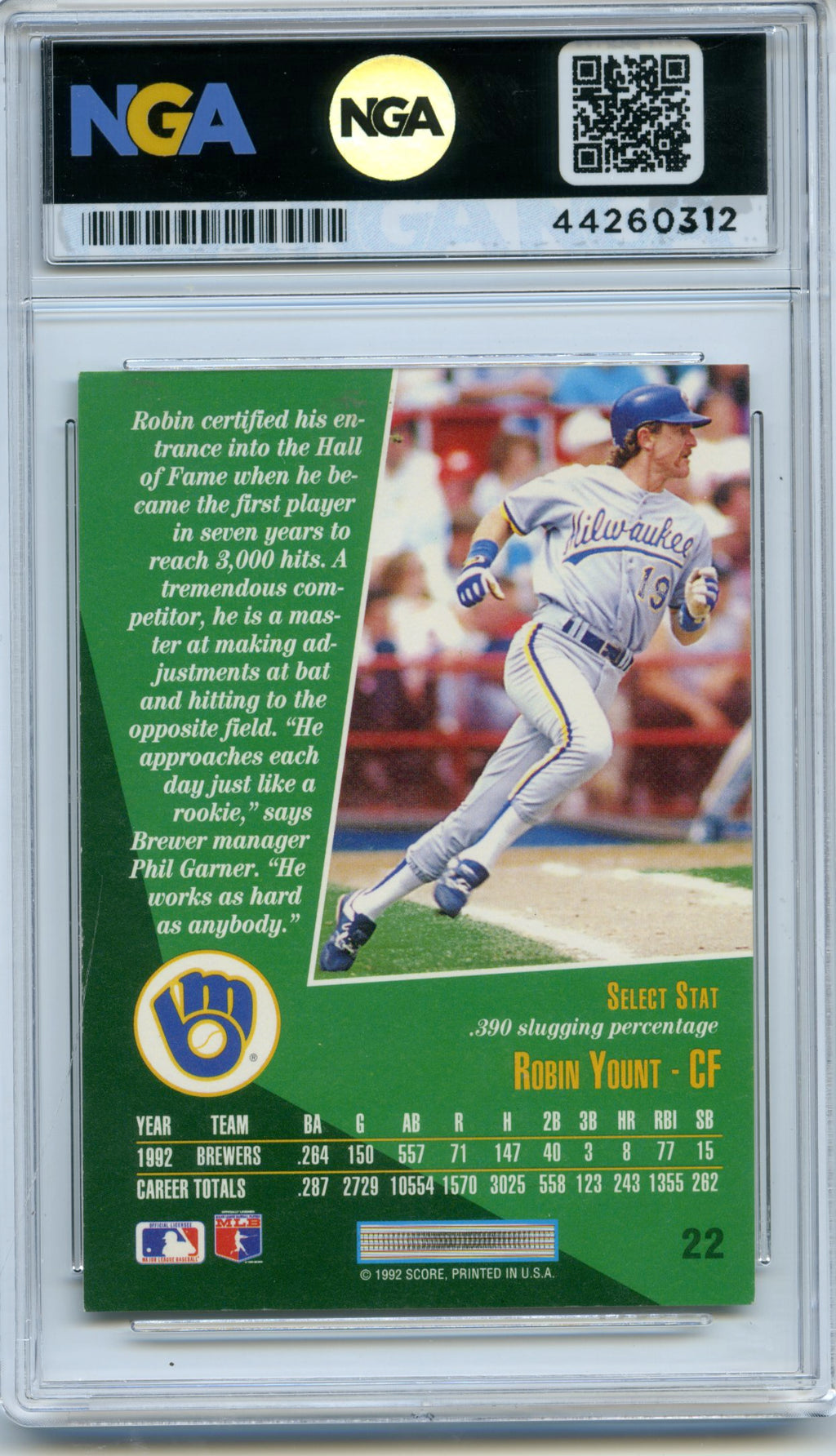 1993 Select #22 Robin Yount NGA 9.5
