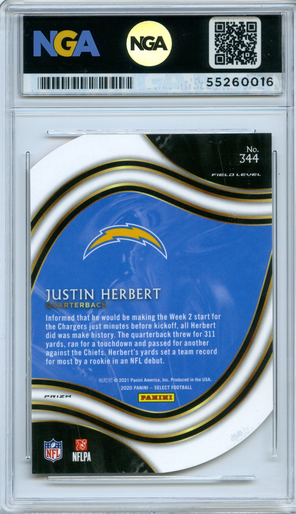 2020 Panini Select #344 Justin Herbert Orange Prizm Die Cut NGA 10