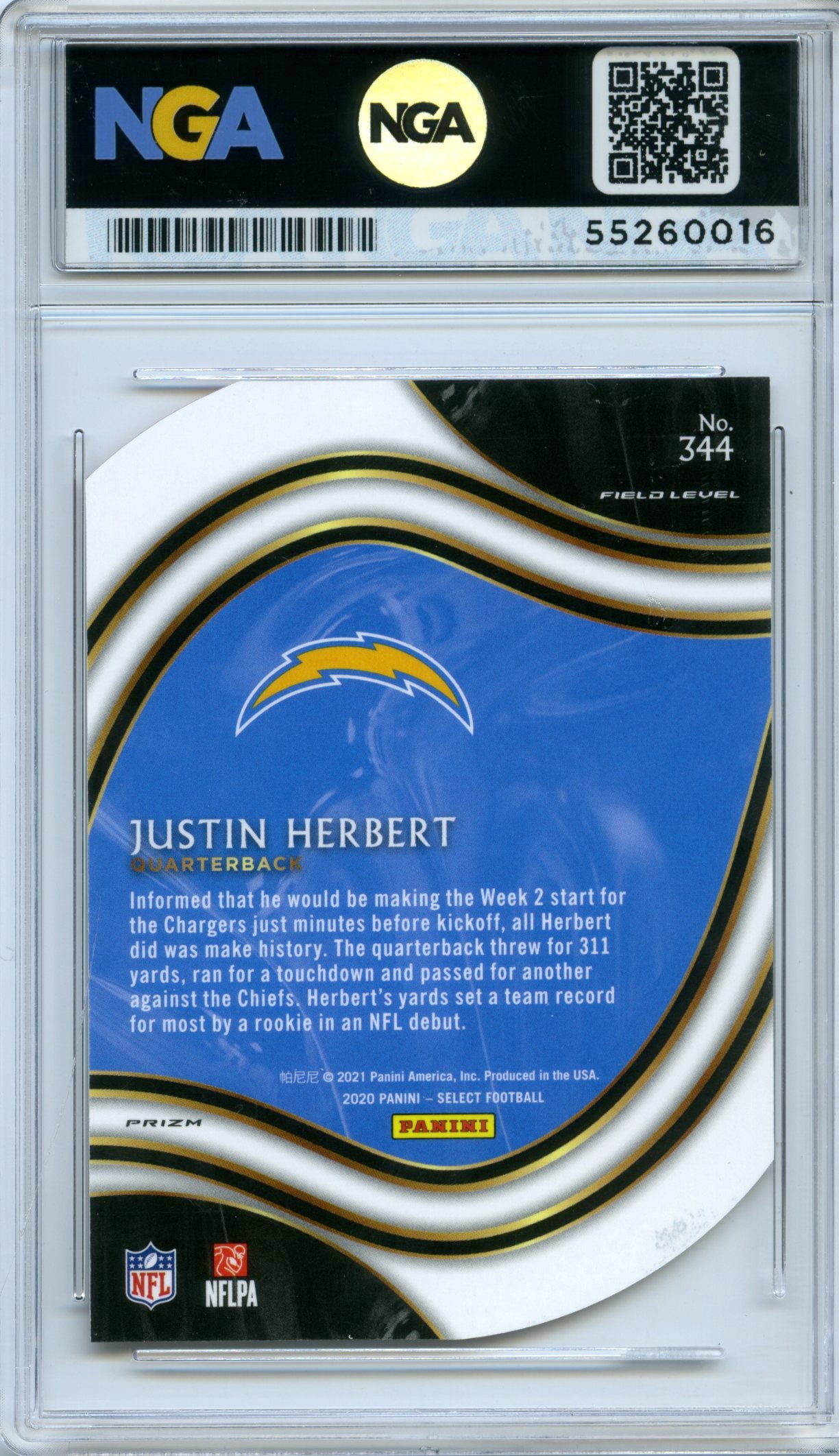 2020 Panini Select #344 Justin Herbert Orange Prizm Die Cut NGA 10
