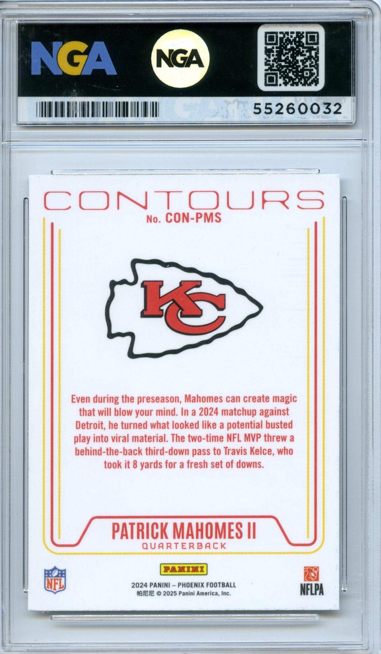 2024 Panini Phoenix #CON-PMS Patrick Mahomes II Contours White Shimmer NGA 10