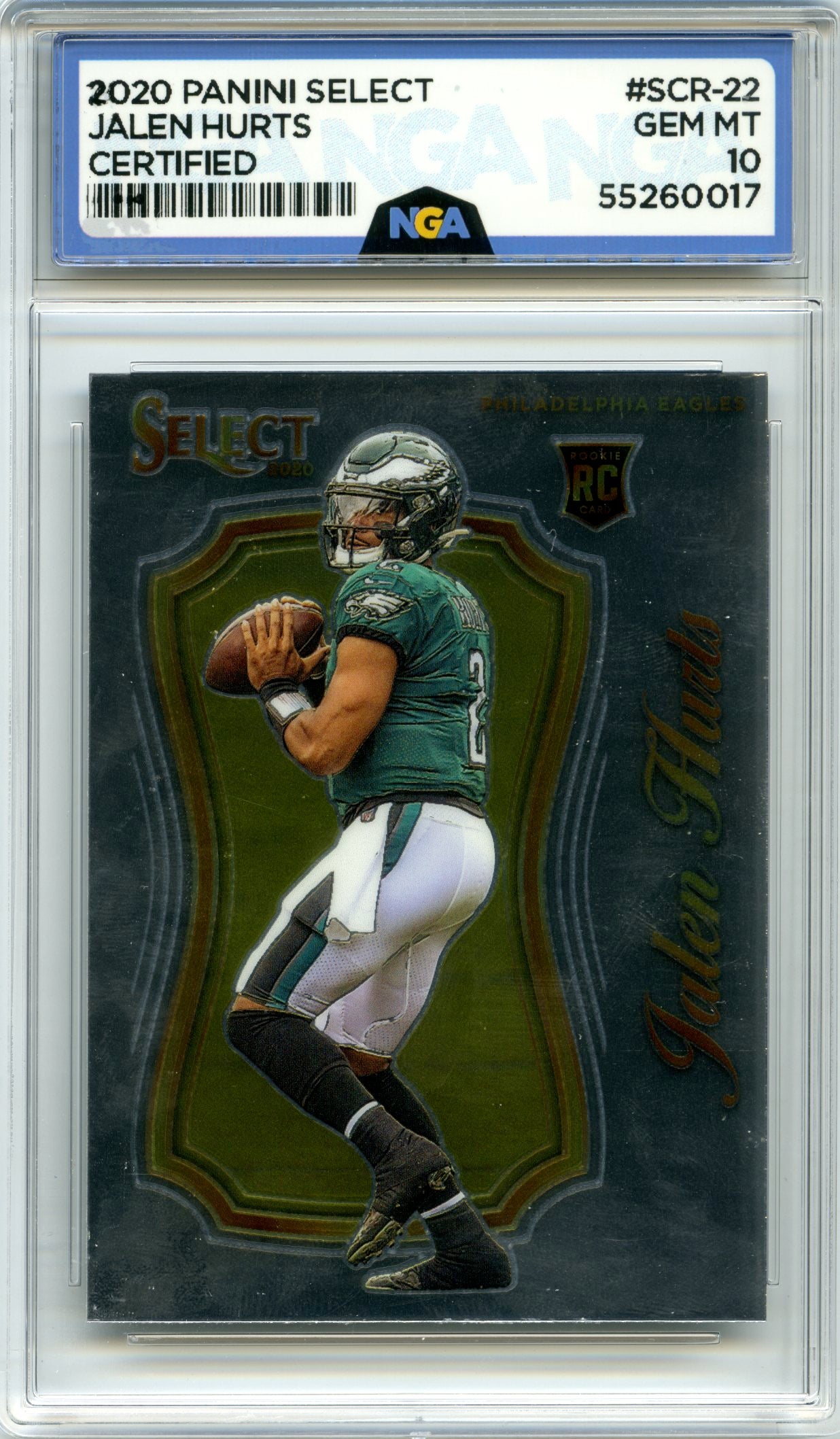 2020 Panini Select #SCR-22 Jalen Hurts Select Certified Rookies NGA 10