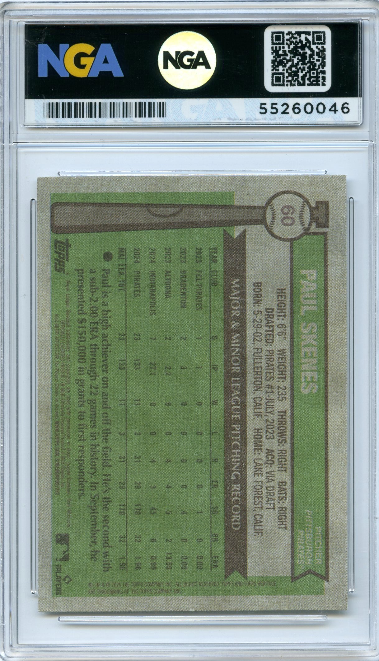 2025 Topps Heritage #60 Paul Skenes Chrome Refractor NGA 10