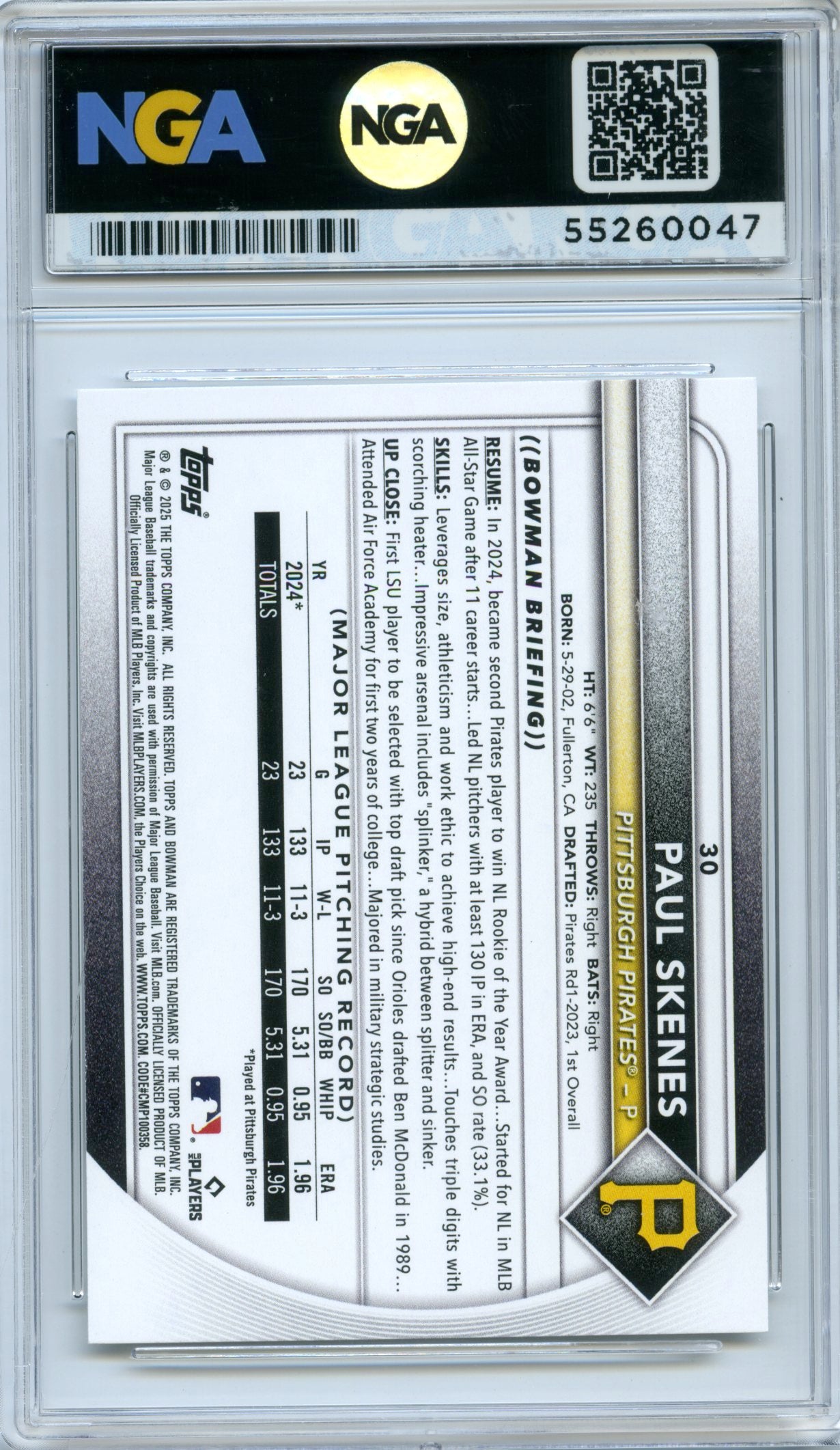 2025 Bowman #30 Paul Skenes NGA 10