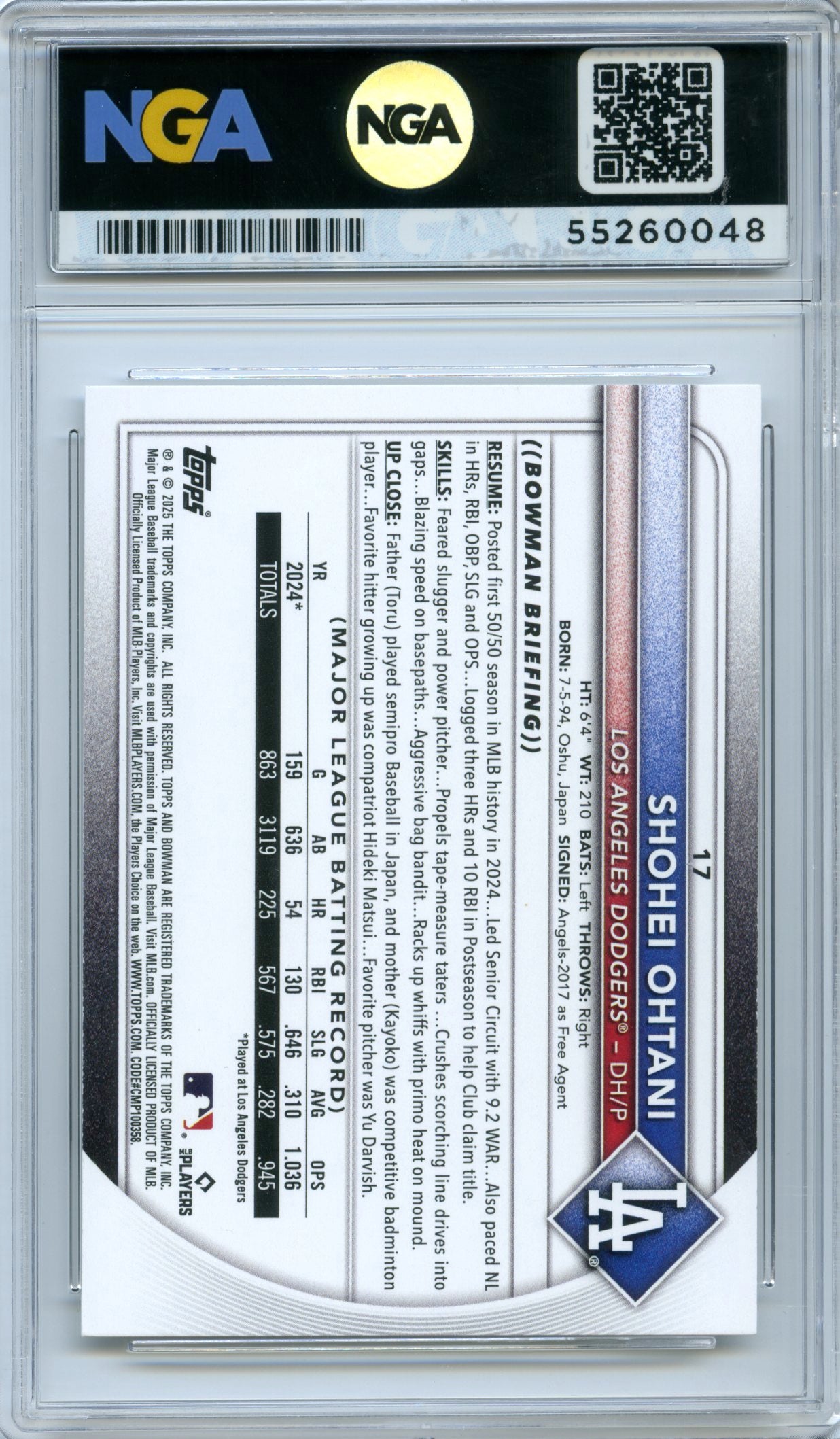 2025 Bowman #17 Shohei Ohtani NGA 10