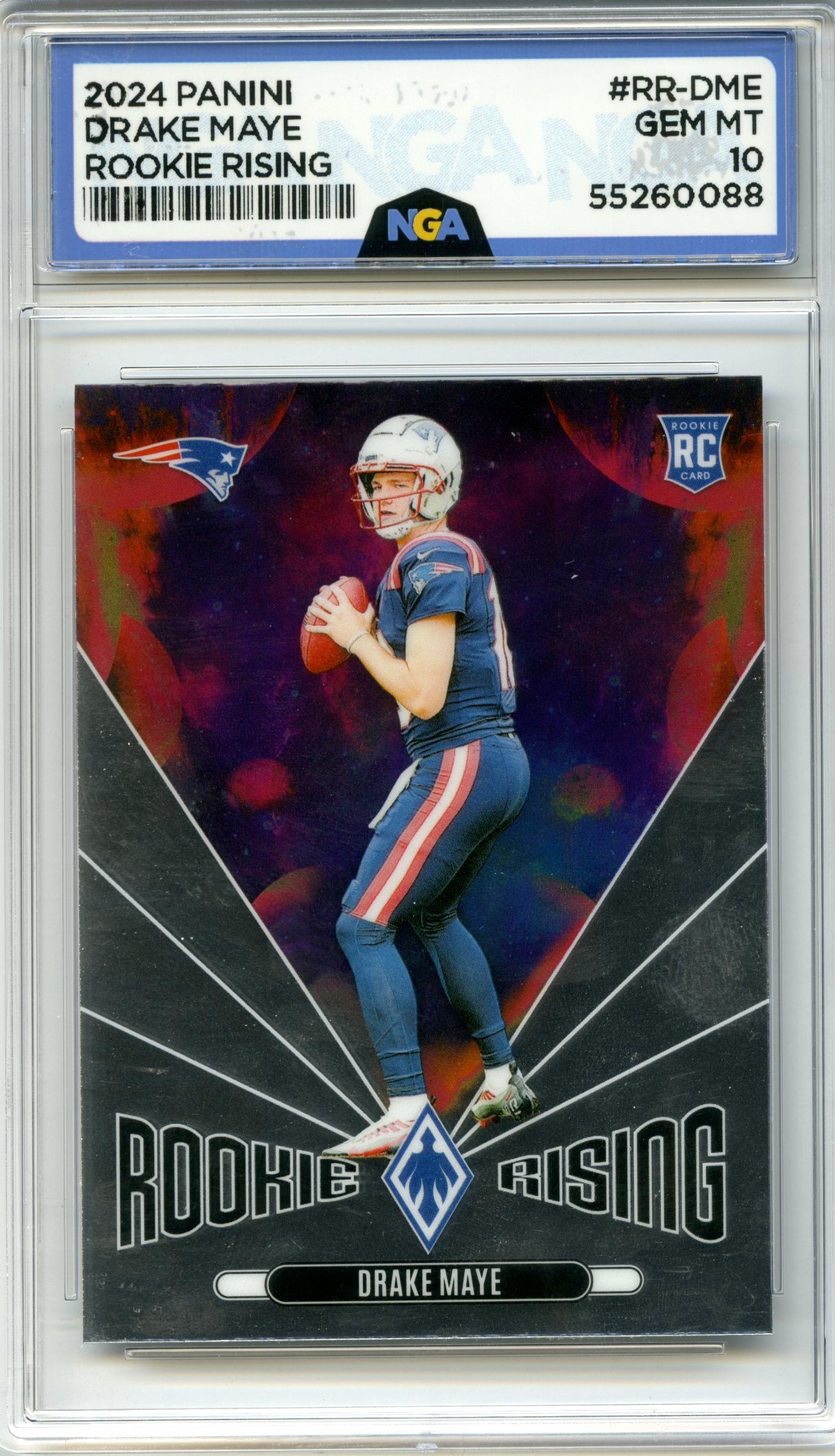 2024 Panini Phoenix #RR-DME Drake Maye Rookie Rising Black NGA 10 #/1