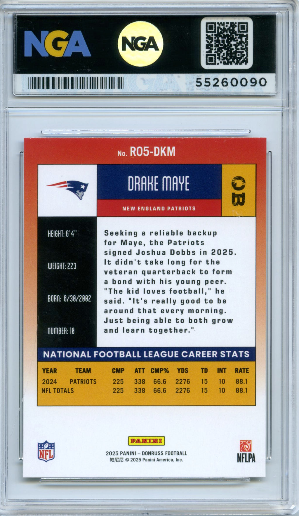 2025 Donruss #R05-DKM Drake Maye Retro 2005 NGA 10
