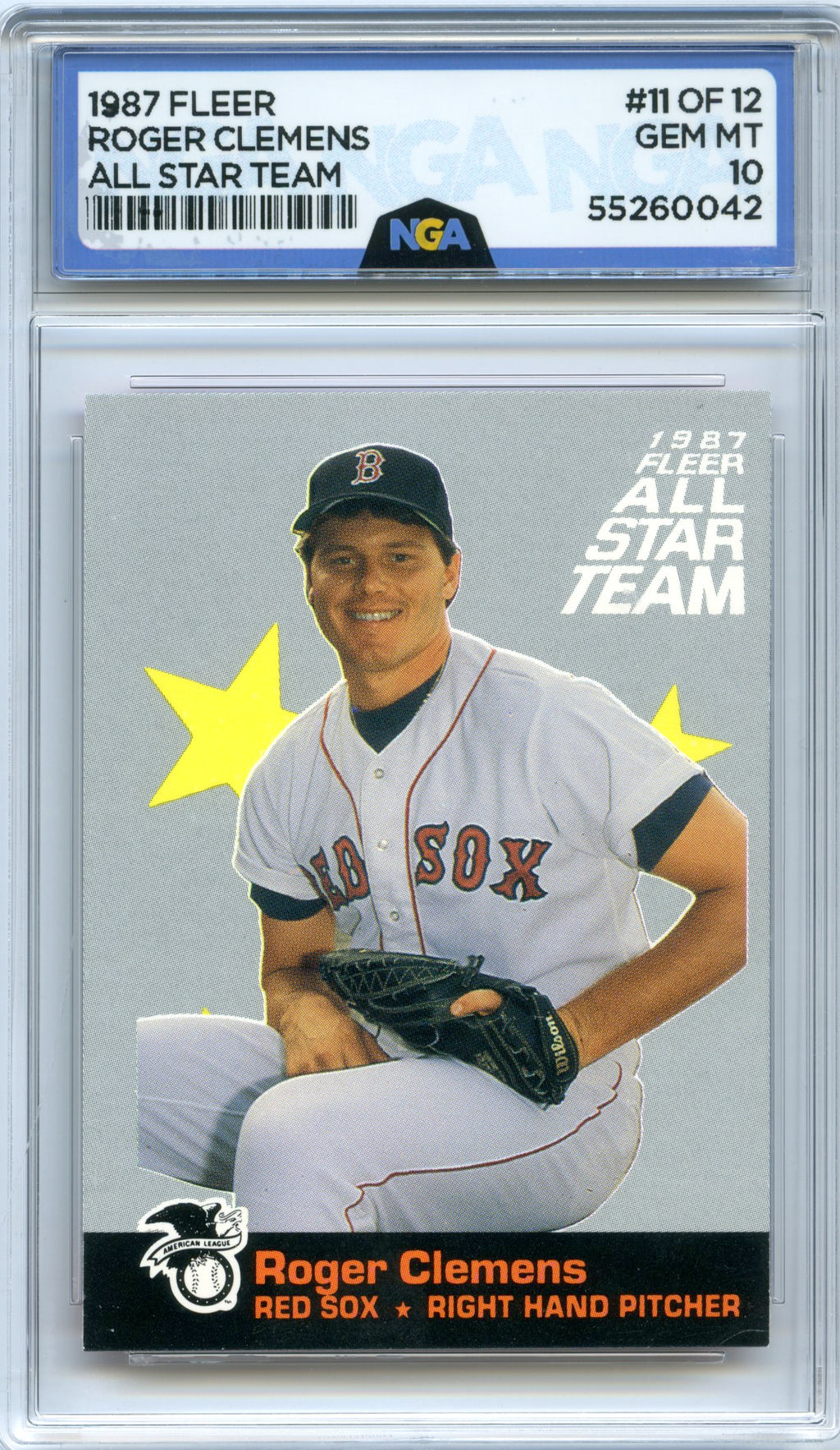 1987 Fleer #11 Roger Clemens Fleer All Star Team NGA 10