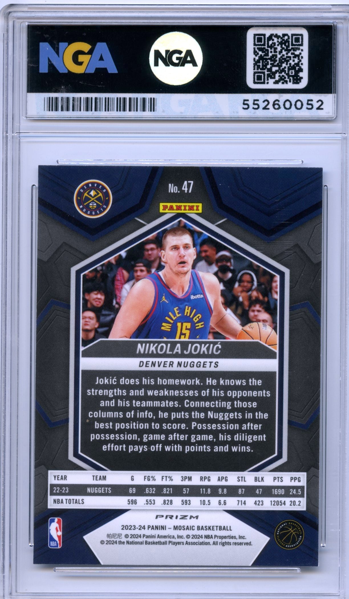 2023-24 Panini Mosaic #47 Nikola Jokic Reactive Blue NGA 10