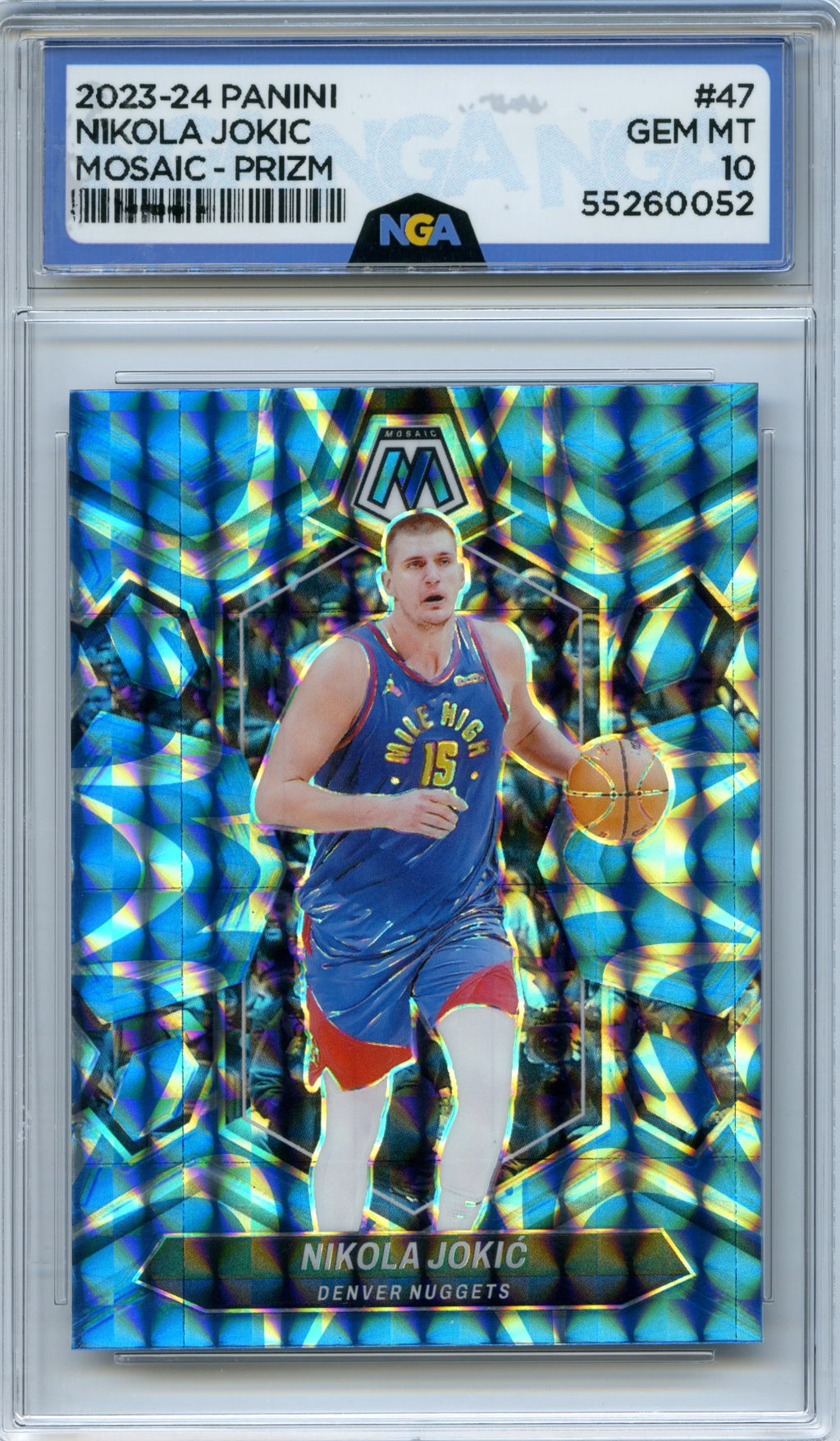 2023-24 Panini Mosaic #47 Nikola Jokic Reactive Blue NGA 10