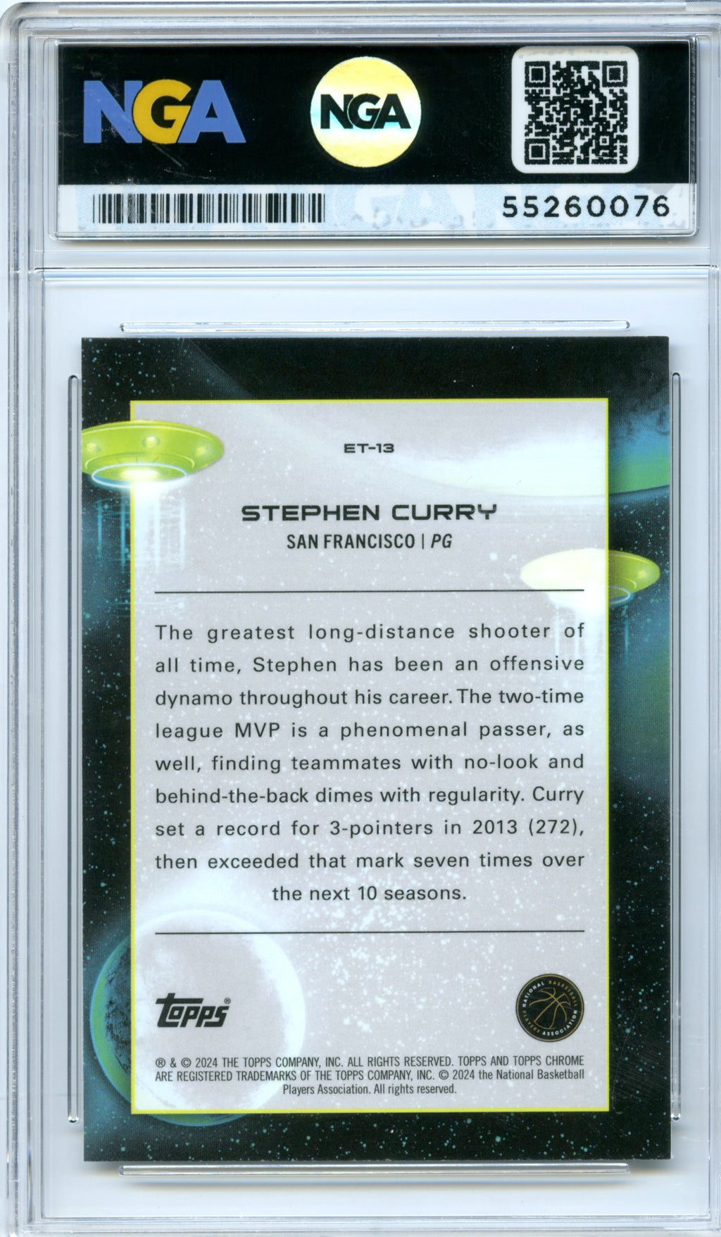 2023-24 Topps Chrome Cosmic #ET-13 Stephen Curry Extraterrestrial Talent NGA 10