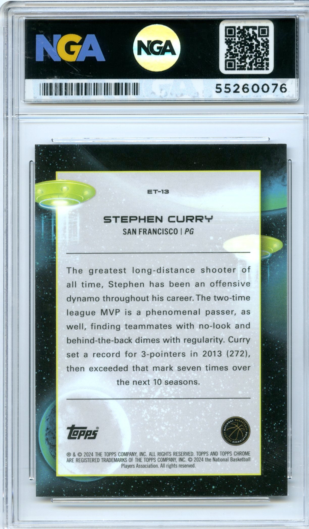 2023-24 Topps Chrome Cosmic #ET-13 Stephen Curry Extraterrestrial Talent NGA 10