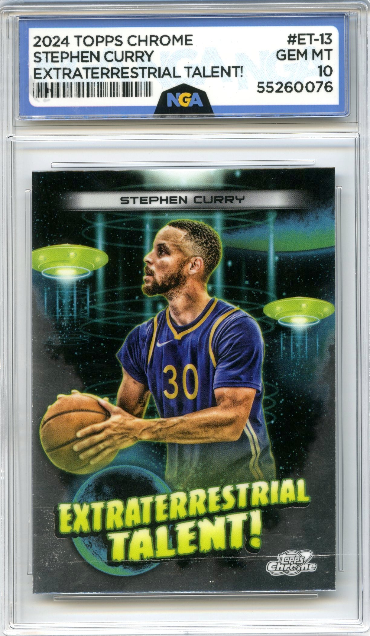2023-24 Topps Chrome Cosmic #ET-13 Stephen Curry Extraterrestrial Talent NGA 10
