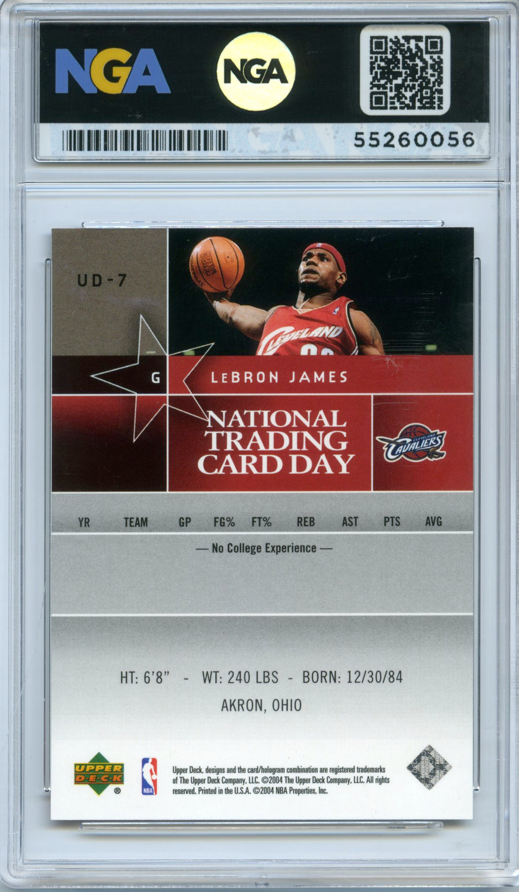 2004 National Trading Card Day #UD-7 LeBron James NGA 10