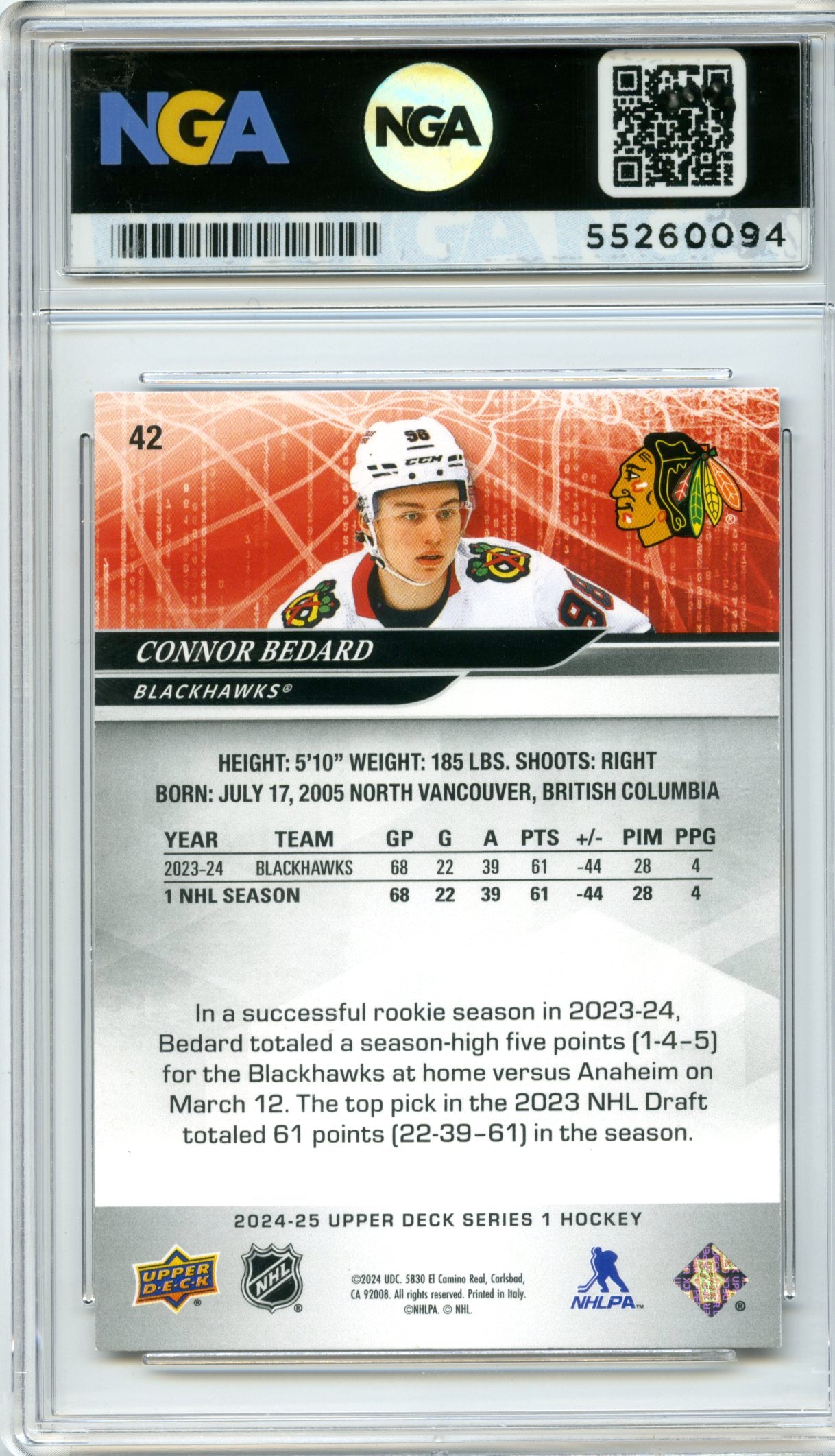 2024-25 Upper Deck #42 Connor Bedard NGA 10