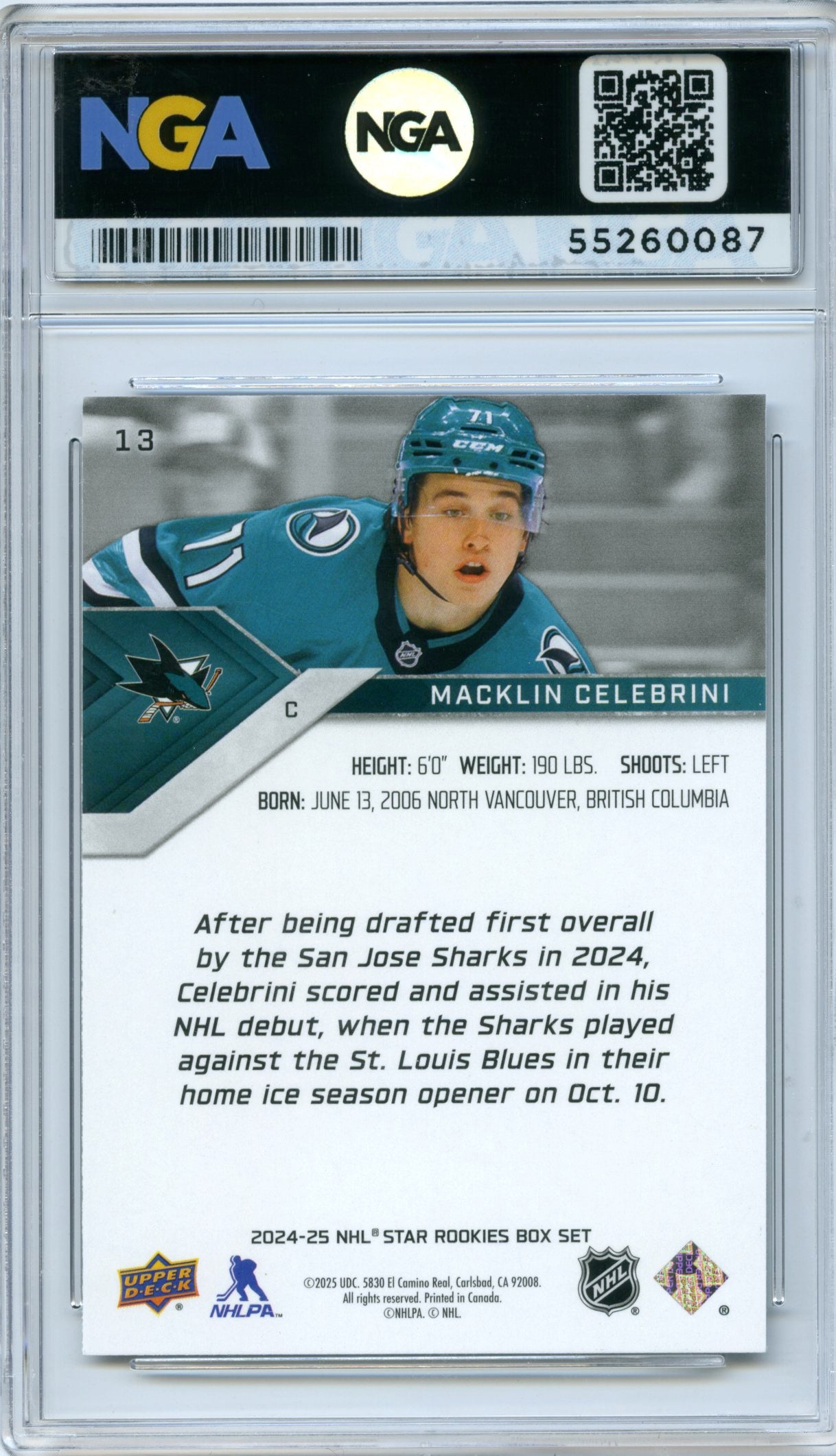2024-25 Upper Deck NHL Star Rookies Box Set #13 Macklin Celebrini NGA 10