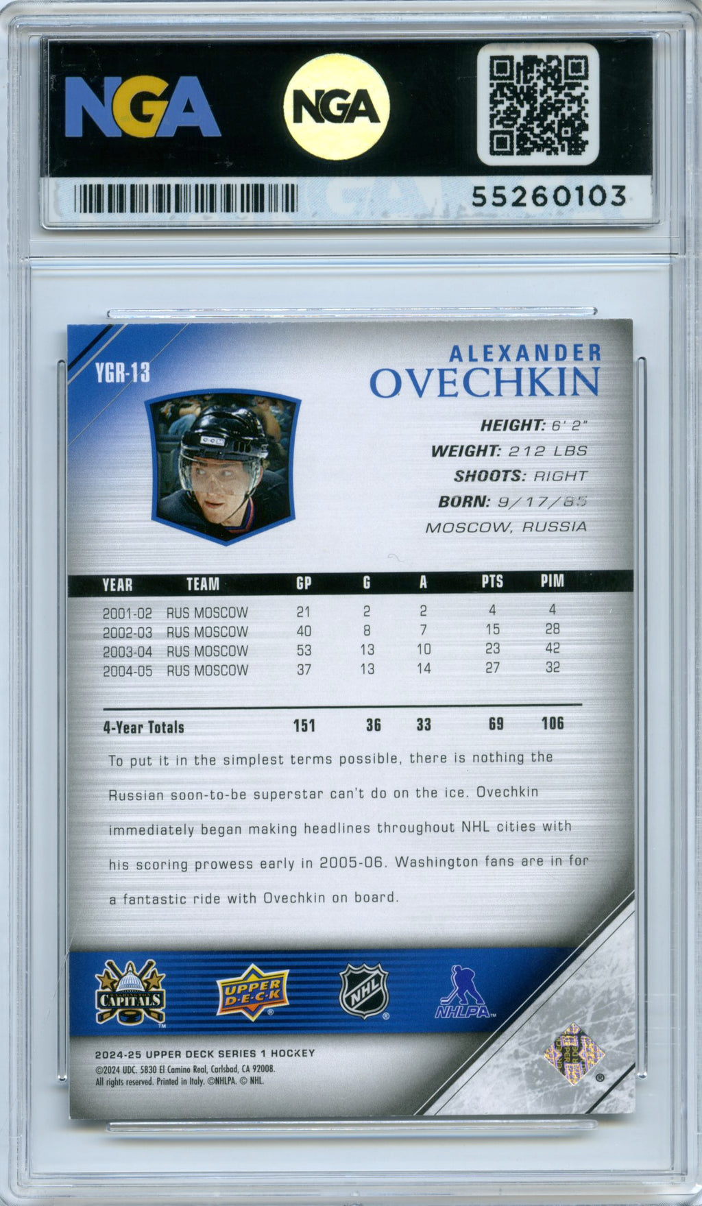 2024-25 Upper Deck #YGR-13 Alex Ovechkin Young Guns Renewed (Series One) NGA 10