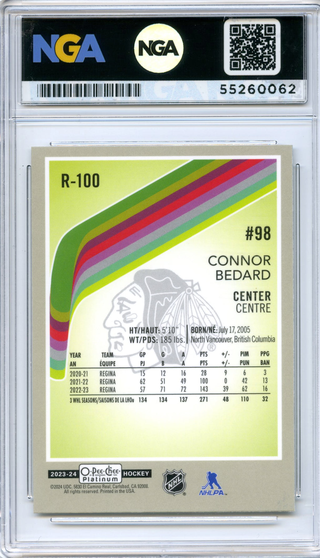 2023-24 O-Pee-Chee Platinum #R-100 Connor Bedard Retro NGA 10