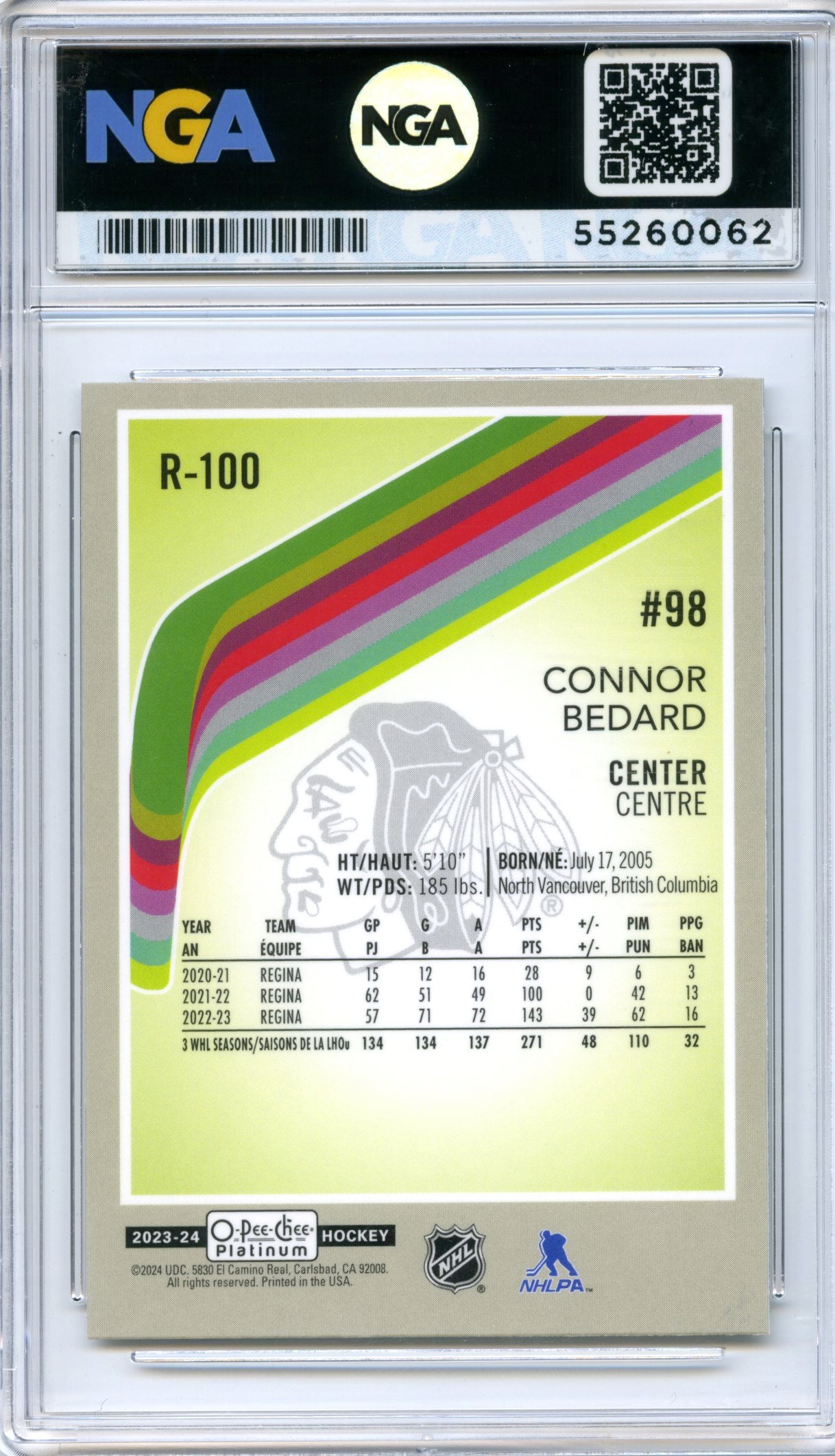 2023-24 O-Pee-Chee Platinum #R-100 Connor Bedard Retro NGA 10