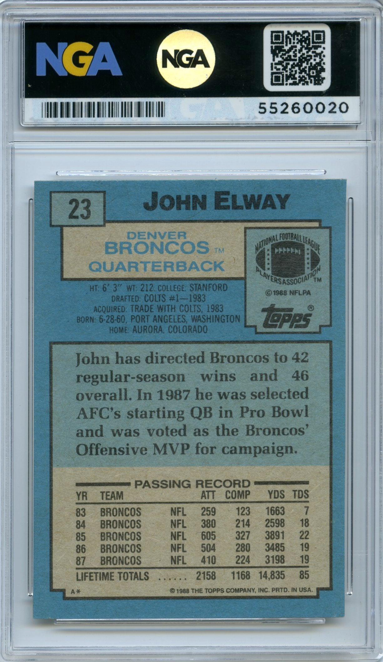 1988 Topps #23 John Elway NGA 10