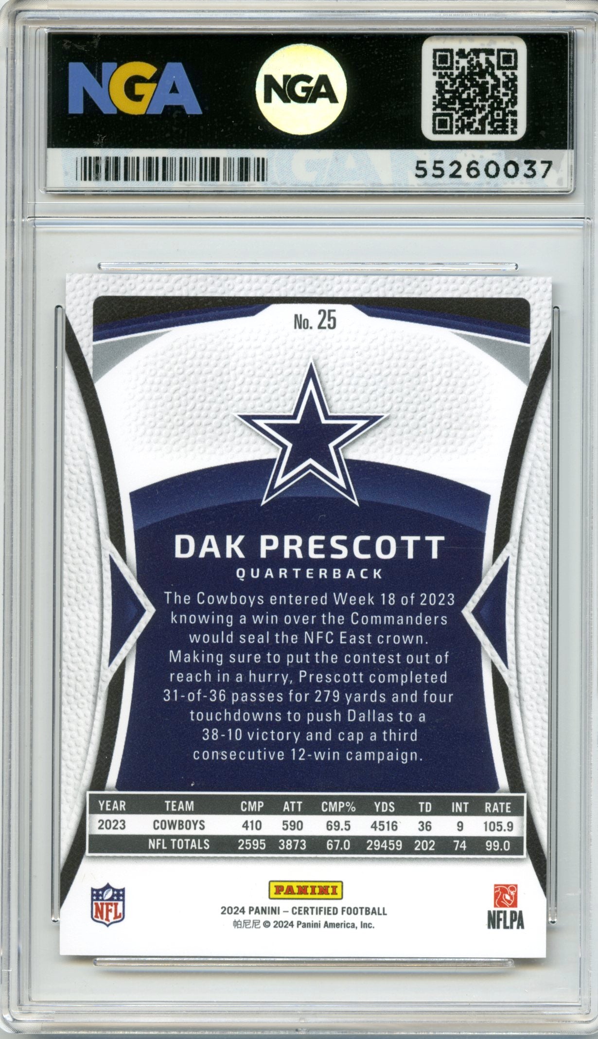 2024 Panini Certified #25 Dak Prescott Mirror Bronze NGA 10 #/275