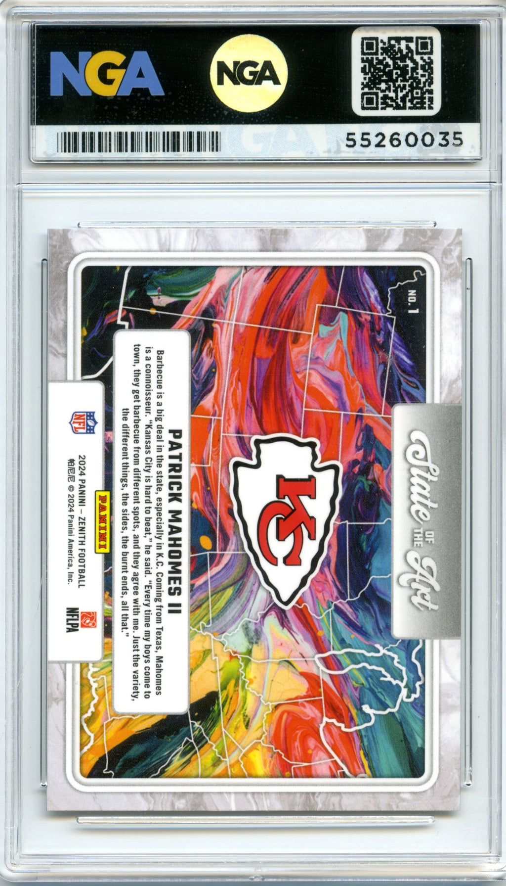 2024 Panini Zenith #1 Patrick Mahomes II State of the Art Orange NGA 10