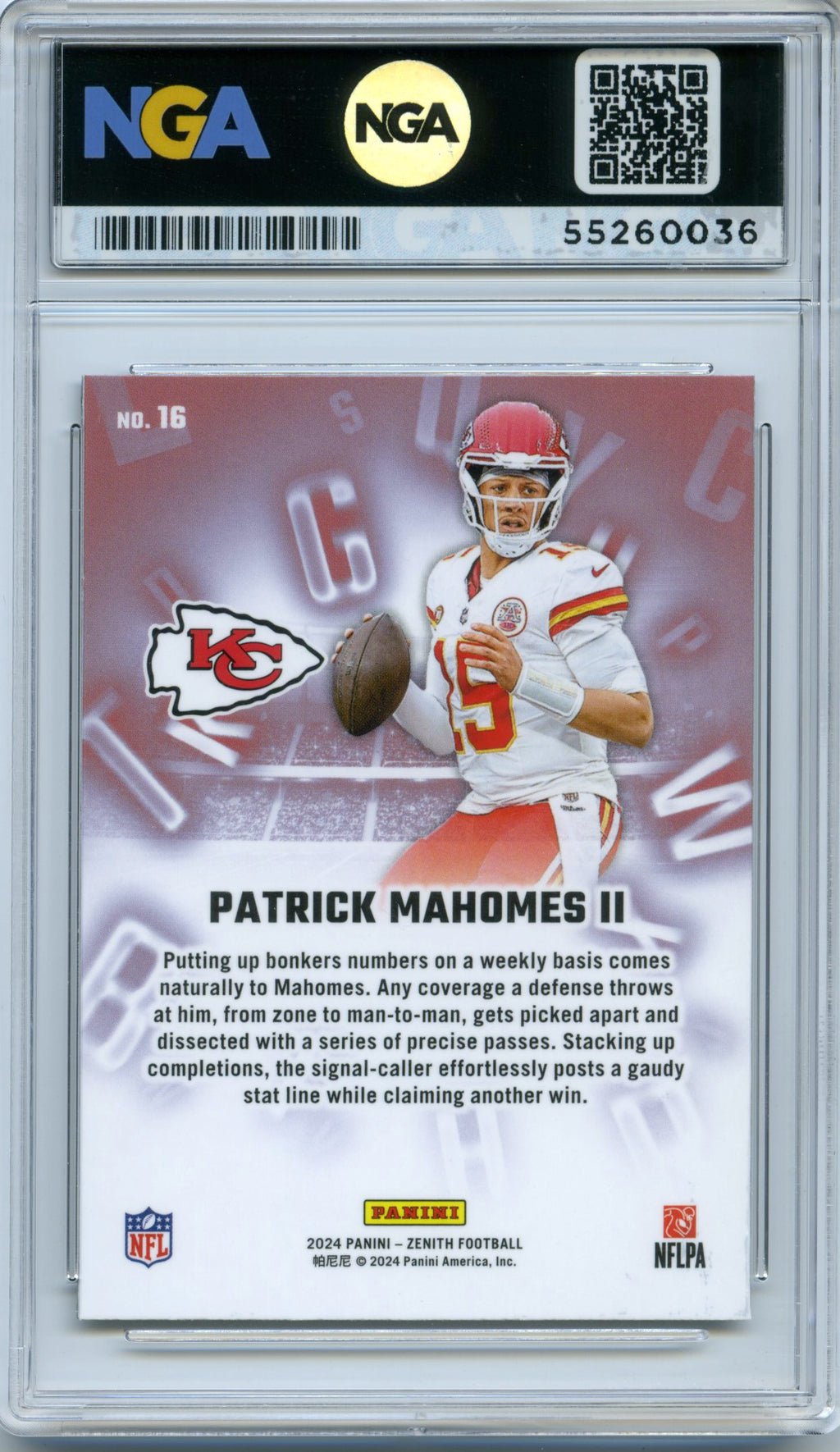 2024 Panini Zenith #16 Patrick Mahomes II A to Z NGA 10