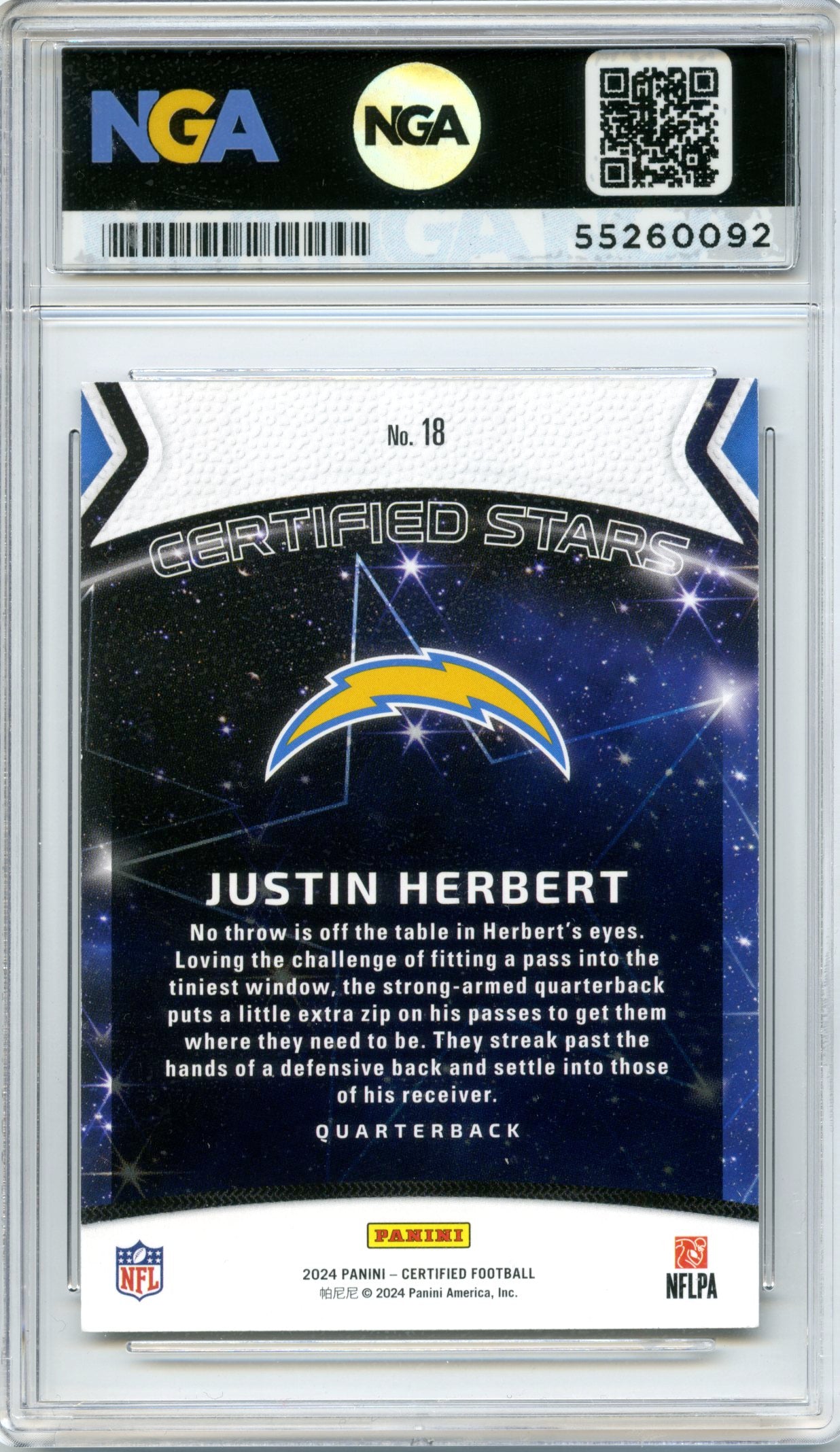 2024 Panini #18 Justin Herbert Stars Mirror Bronze NGA 10 #/299