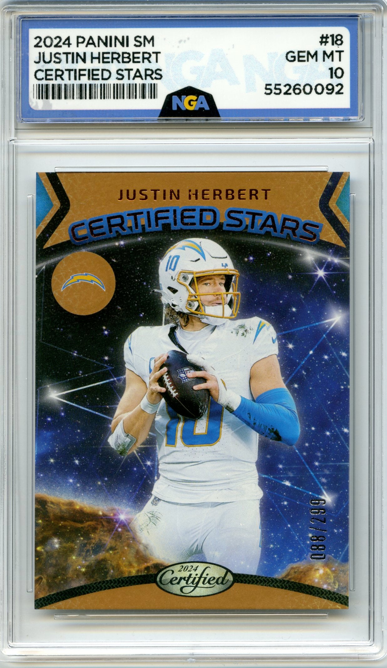 2024 Panini #18 Justin Herbert Stars Mirror Bronze NGA 10 #/299