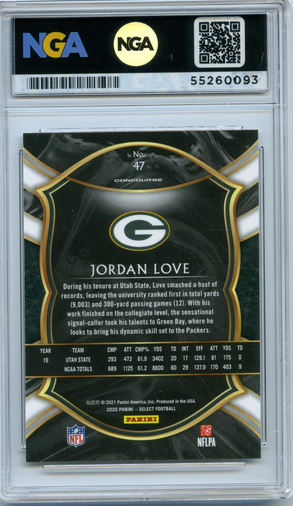 2020 Panini Select #47 Jordan Love NGA 10