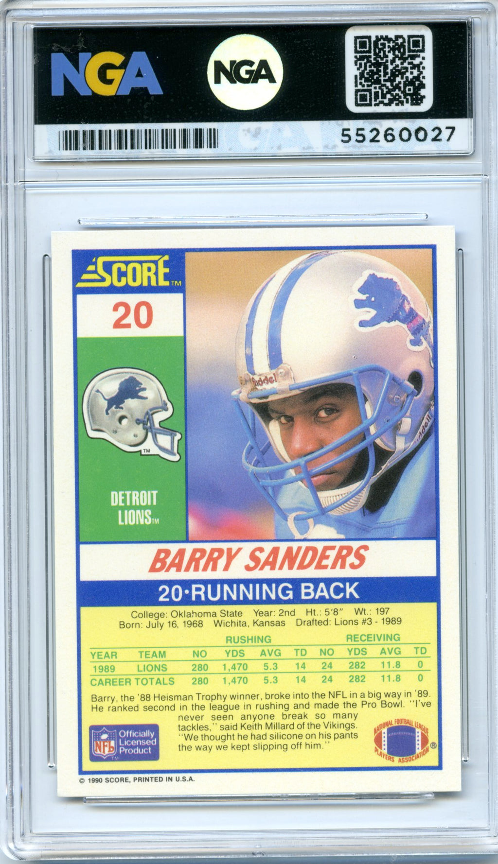 1990 Score 100 Hottest #5 Barry Sanders NGA 10
