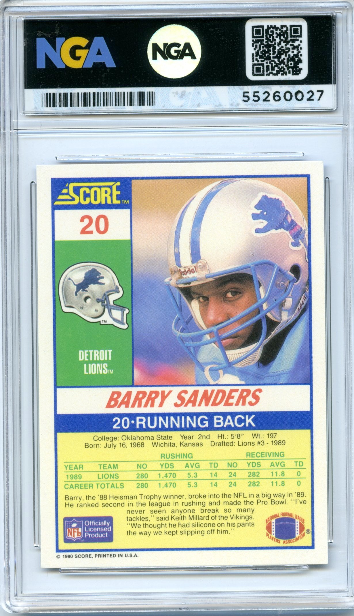 1990 Score 100 Hottest #5 Barry Sanders NGA 10