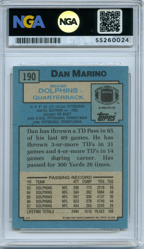 1988 Topps #190 Dan Marino NGA 10
