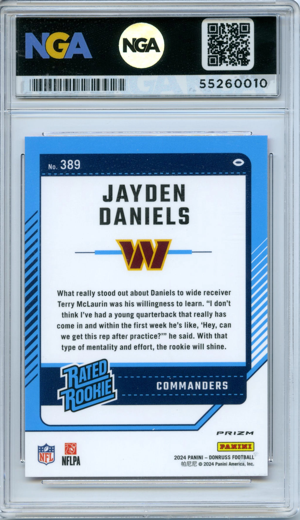 2024 Donruss #389 Jayden Daniels Optic Rated Rookies Preview Pink NGA 10