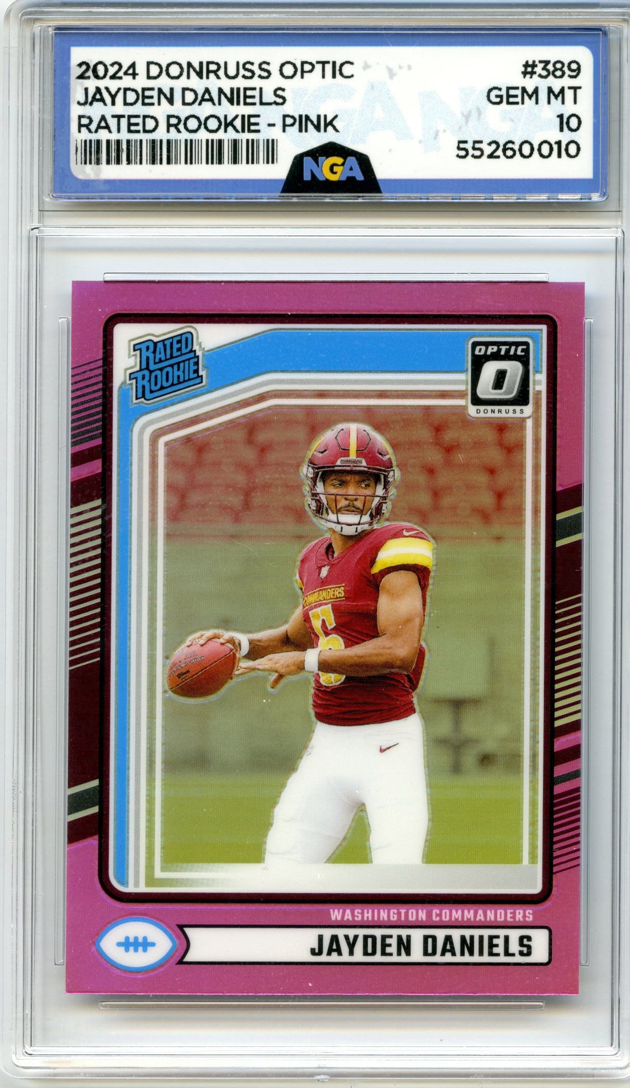 2024 Donruss #389 Jayden Daniels Optic Rated Rookies Preview Pink NGA 10